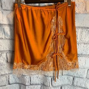 Free People Orange Mini Skirt with lace Detail and Ties in Front. NWOT